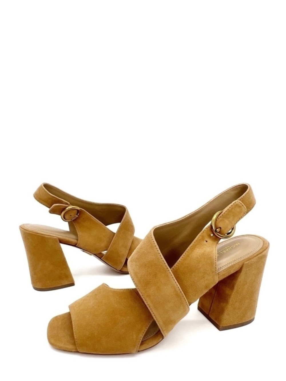 Michael Kors Collection “Asher” Suede Heeled Sandals Camel Slingback Size 9 New